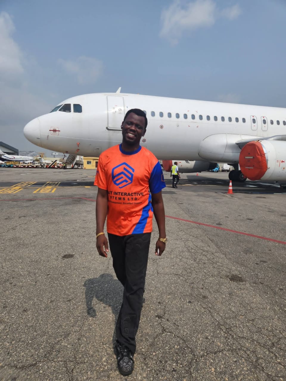 Mr. Gift Edegware at the airport before boarding a flight — Lagos, Nigeria